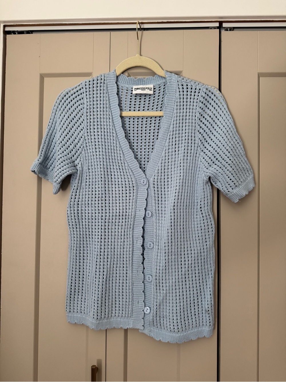 Princess Polly Blue Open-Knit Button Down Shirt